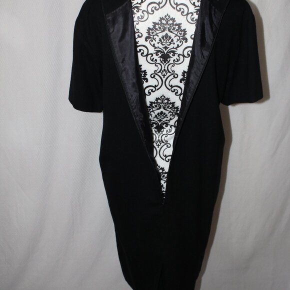 Evan-Picone Dress South Pacific BLACK Shell Animal Buttons Shift 8 VINTAGE - Picture 12 of 15